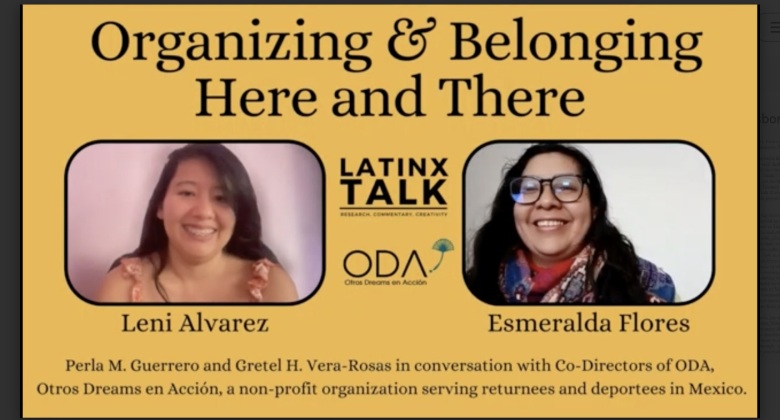 Title screen of video conversation on Organizing and Belonging Here and There